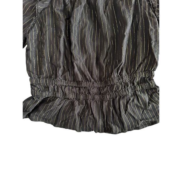 Universal Thread Women Black Metallic Stripe Long Sl S | Ruffle Square Neck Top - Picture 8 of 10